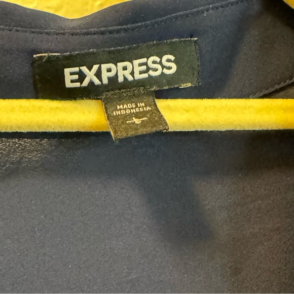 Express Navy Short-Sleeve Zip Front Blouse - Picture 2 of 2